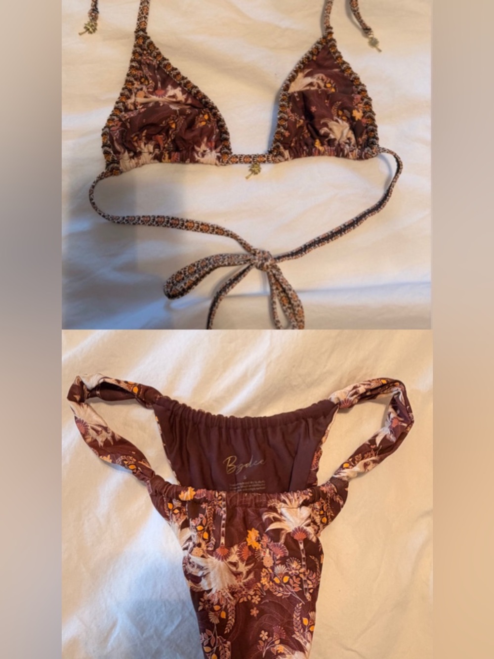Bydee Palmera Floral Brown Triangle Bikini Set - Women Swim small